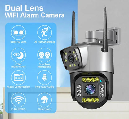 Dual Lens Smart WiFi CCTV Camera: Panoramic Outdoor Security System