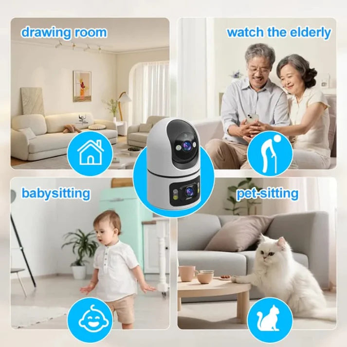 Dual Lens Smart WiFi CCTV Camera 360° | Advanced Wireless Home Security System
